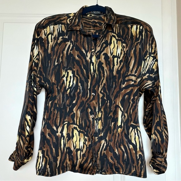 Escada Tops - Vintage 1980s Escada 100% Silk Animal Print Button Down Blouse